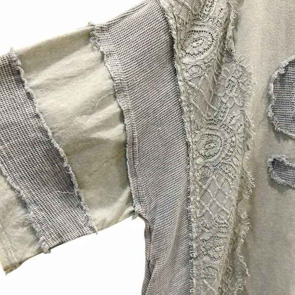 Oli & Hali Washed Number Patchwork Mixed Media Lace Tee Sz L Green/Blue - Picture 4 of 8